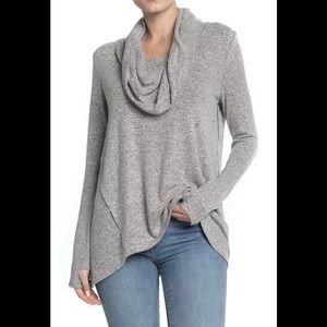 Max & Mia Women's Convertible Knit Cowl Neck Sweater Pullover Gray NWT Large